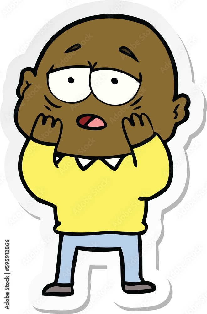 sticker of a cartoon tired bald man sticker of a cartoon tired bald man