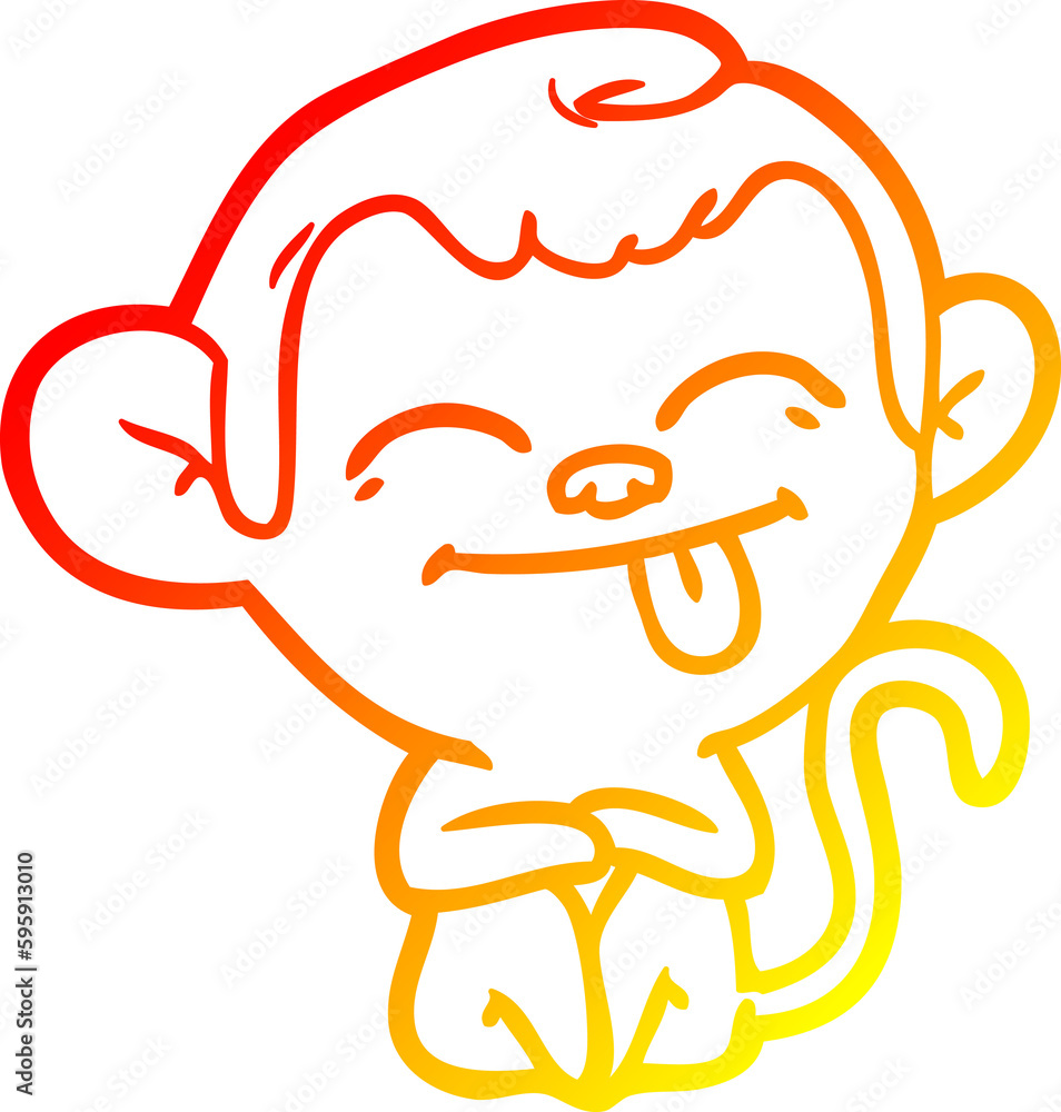 warm gradient line drawing of a funny cartoon monkey warm gradient line drawing of a funny cartoon monkey