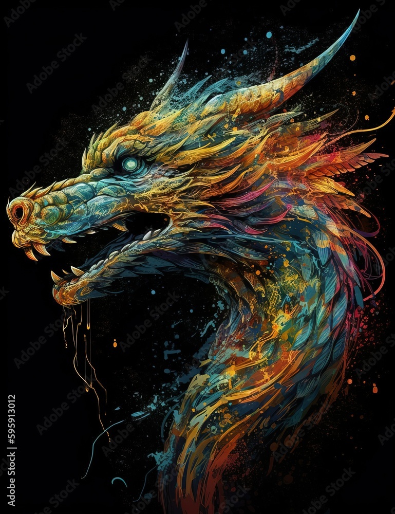 Beautiful fantasy dragon in bright colors, majestic. Generative Ai Beautiful fantasy dragon in bright colors, majestic. Generative Ai