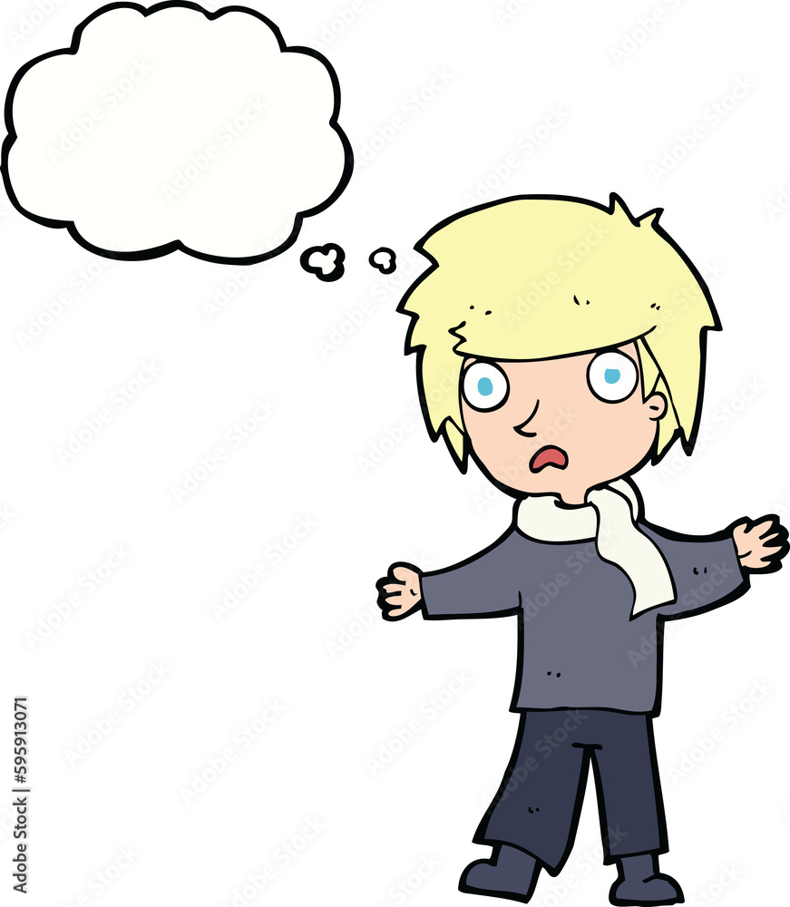 cartoon unhappy boy with thought bubble cartoon unhappy boy with thought bubble