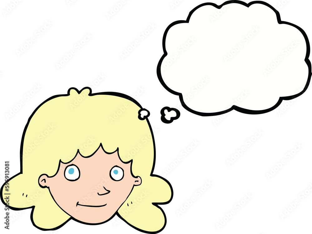 cartoon happy female face with thought bubble cartoon happy female face with thought bubble