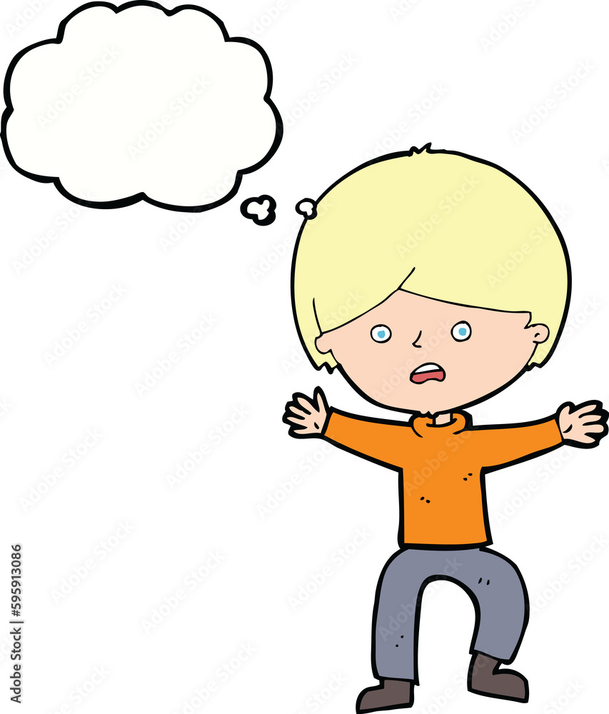 cartoon boy panicking with thought bubble cartoon boy panicking with thought bubble