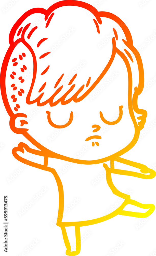 warm gradient line drawing of a cartoon woman warm gradient line drawing of a cartoon woman