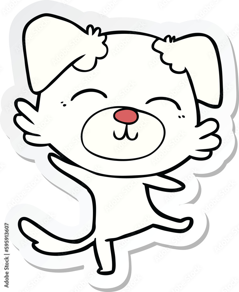 sticker of a cartoon dog doing a happy dance sticker of a cartoon dog doing a happy dance