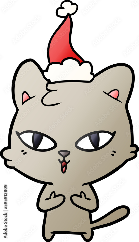 hand drawn gradient cartoon of a cat wearing santa hat hand drawn gradient cartoon of a cat wearing santa hat