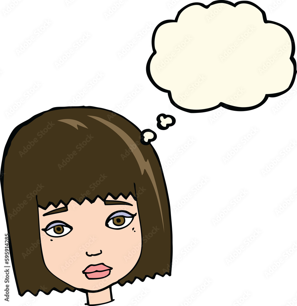 cartoon female face with thought bubble cartoon female face with thought bubble