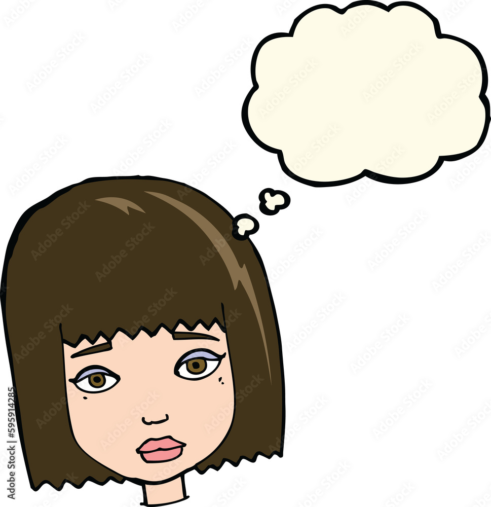 cartoon female face with thought bubble