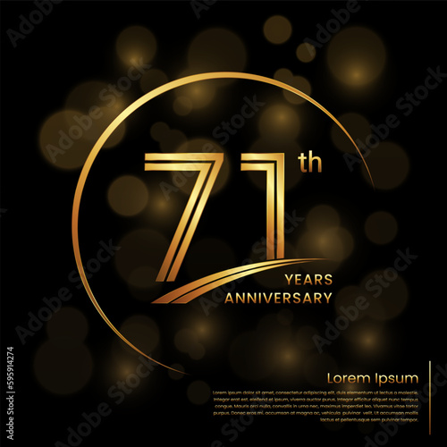 71th Anniversary logo design with double line numbers. Golden number and ring for anniversary celebration event  invitation  poster  banner  flyer  web template. Logo Vector Template