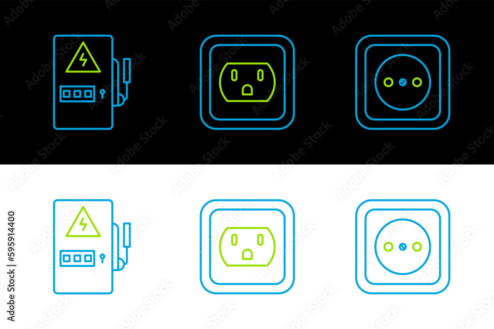 Set line Electrical outlet, panel and in the USA icon. Vector Set line Electrical outlet, panel and in the USA icon. Vector