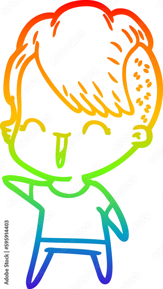 rainbow gradient line drawing of a cartoon happy hipster girl rainbow gradient line drawing of a cartoon happy hipster girl