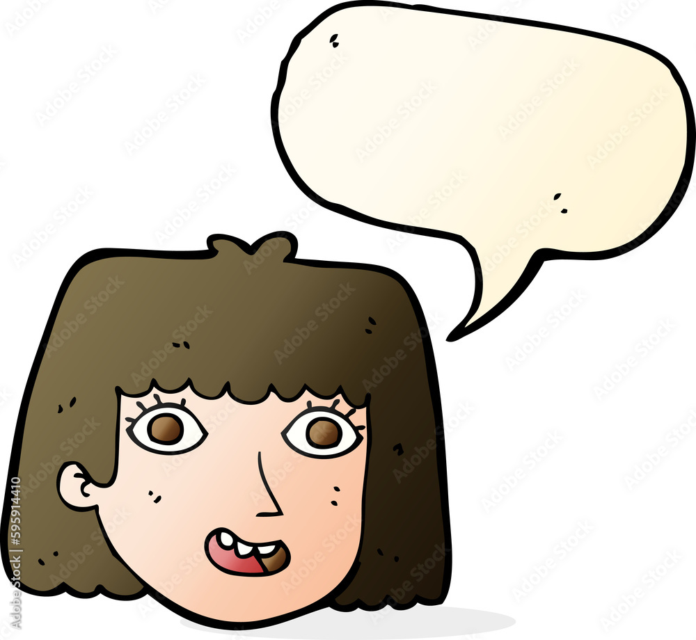 cartoon happy female face with speech bubble cartoon happy female face with speech bubble