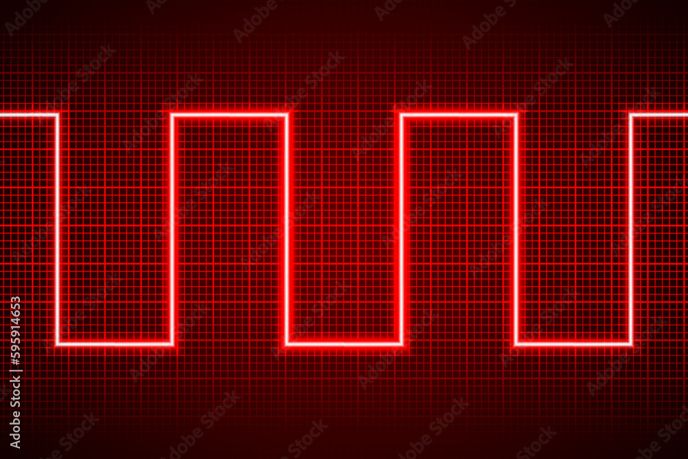 Abstract neon red broken line pattern on dark oscilloscope digital screen. Electric ac waves oscillating. Digital equalizer. Scientific experiment. Seamless vector graphic Abstract neon red broken line pattern on dark oscilloscope digital screen. Electric ac waves oscillating. Digital equalizer. Scientific experiment. Seamless vector graphic