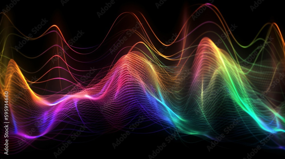 arrière plan abstrait, formes d'ondes lumineuses, courbes de couleurs variées, illustration ia générative