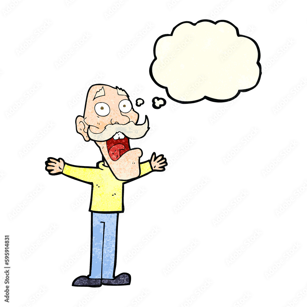 cartoon stressed old man with thought bubble cartoon stressed old man with thought bubble