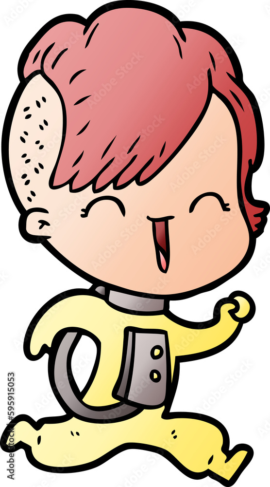 cartoon happy hipster girl wearing space suit cartoon happy hipster girl wearing space suit