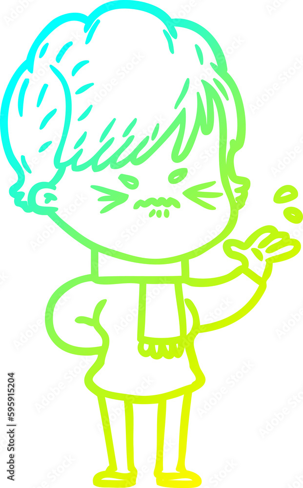 cold gradient line drawing of a cartoon frustrated woman cold gradient line drawing of a cartoon frustrated woman