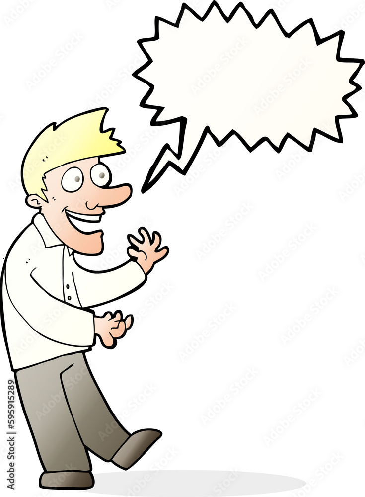 cartoon excited man with speech bubble