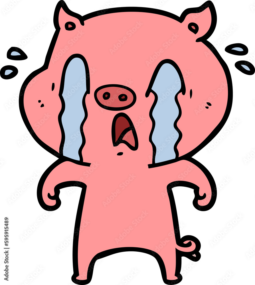 Fototapeta premium crying pig cartoon