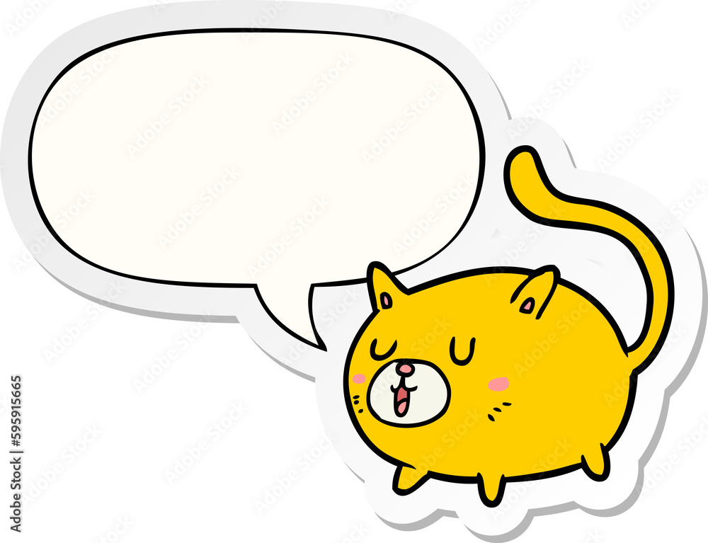 cartoon happy cat with speech bubble sticker cartoon happy cat with speech bubble sticker