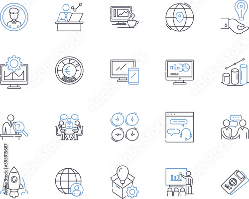 Venture system line icons collection. Investment, Risk-taking, Entrepreneurship, Innovation, Startups, Capital, Growth vector and linear illustration. Equity,Funding,Pitching outline signs set