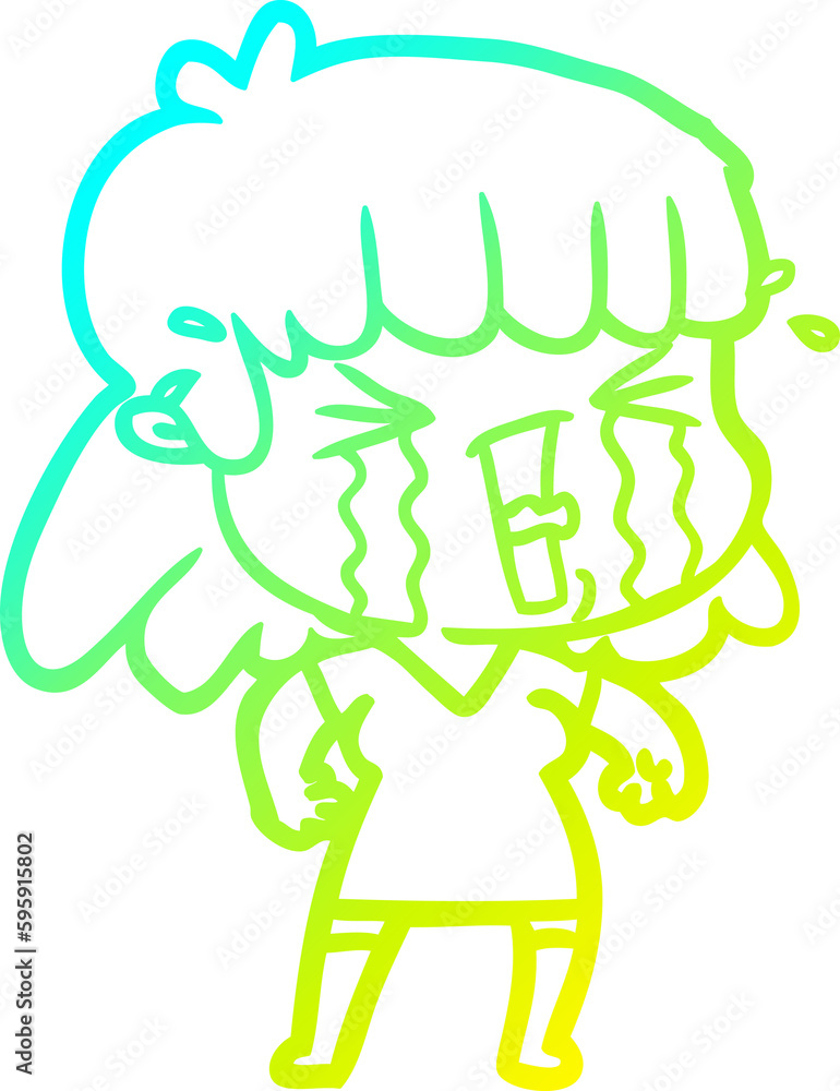 cold gradient line drawing of a cartoon woman in tears cold gradient line drawing of a cartoon woman in tears