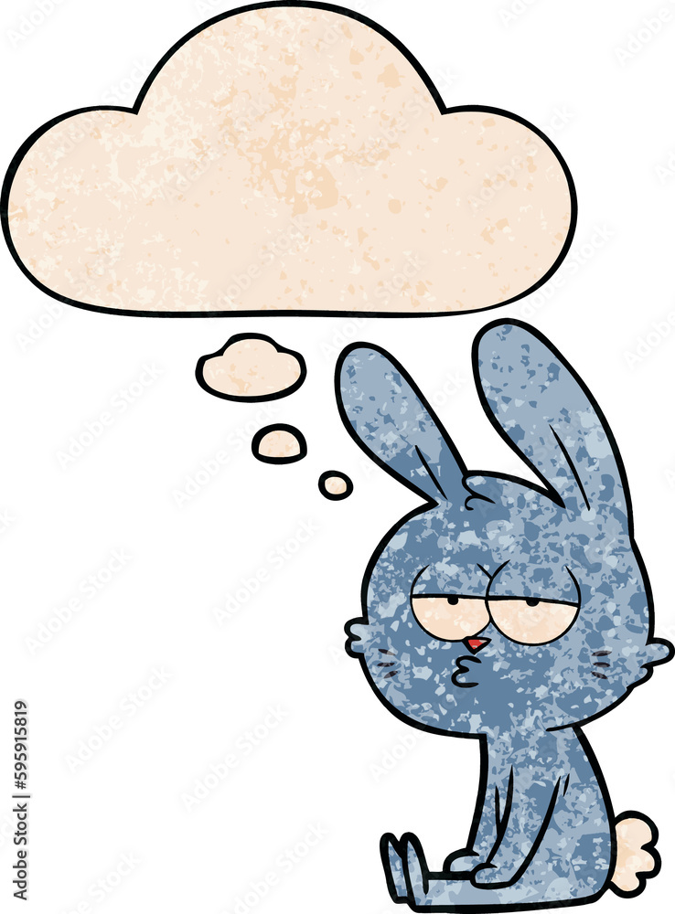 cute cartoon rabbit with thought bubble in grunge texture style cute cartoon rabbit with thought bubble in grunge texture style