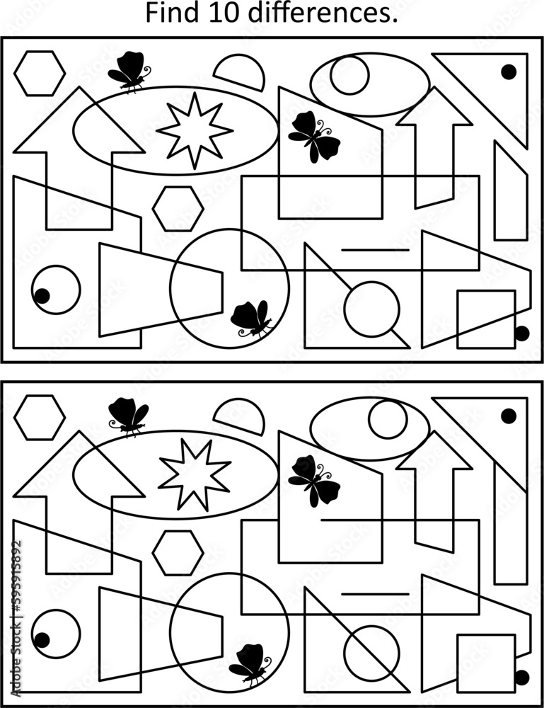 Fototapeta premium Abstract difference game. Spot 10 differences between two pictures.