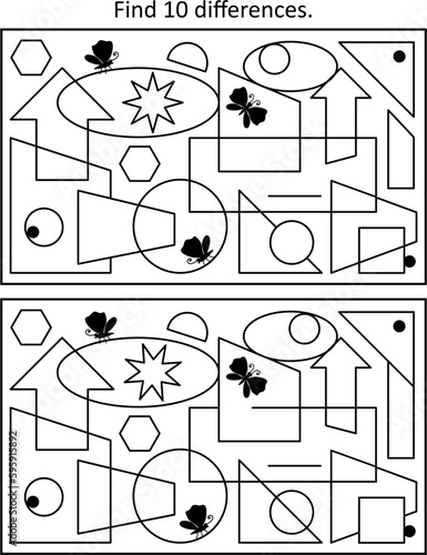 Abstract difference game. Spot 10 differences between two pictures.
