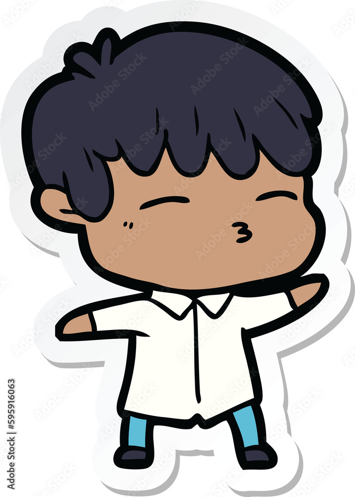 sticker of a cartoon curious boy sticker of a cartoon curious boy