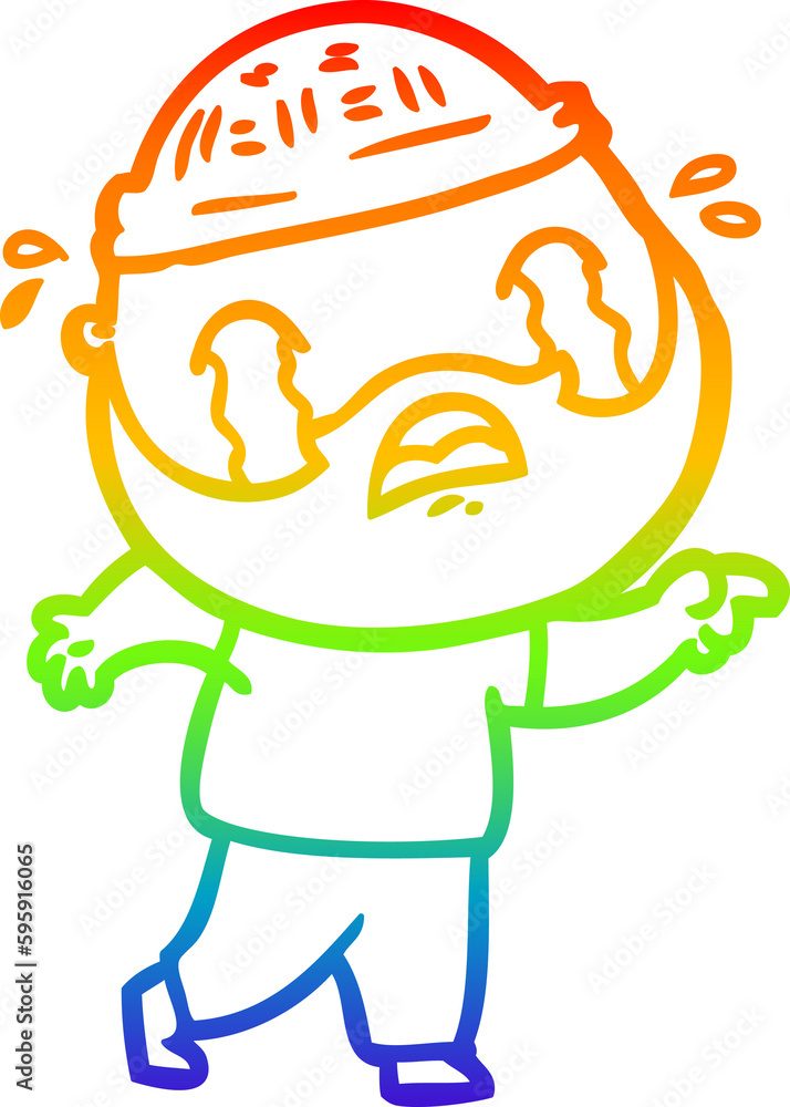 rainbow gradient line drawing of a cartoon bearded man crying rainbow gradient line drawing of a cartoon bearded man crying