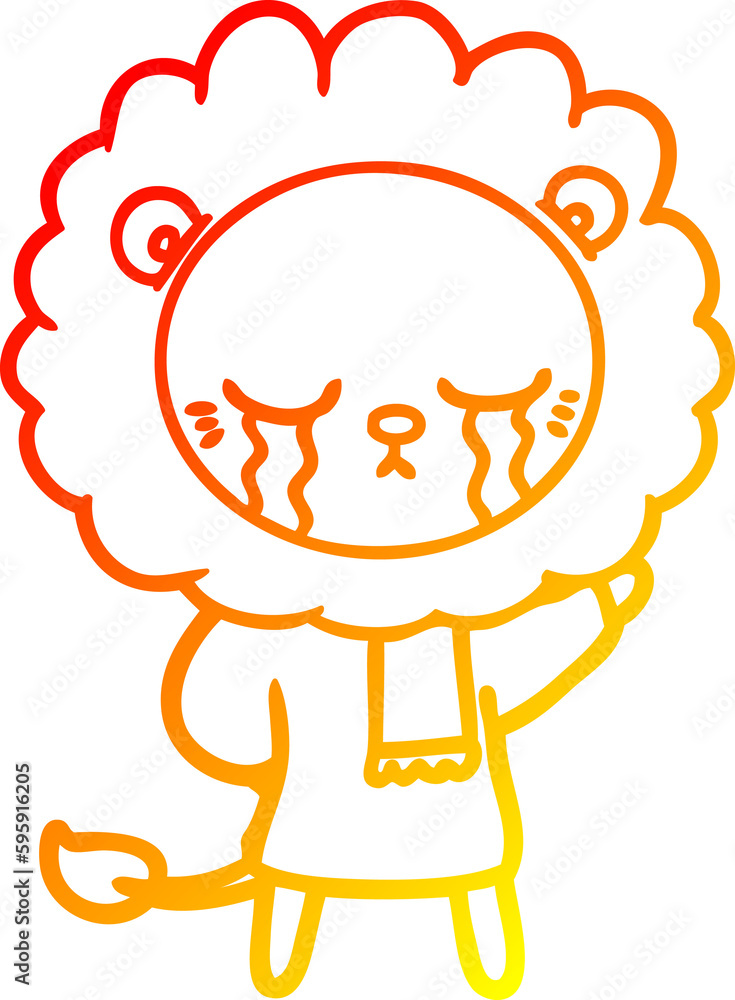 warm gradient line drawing of a crying cartoon lion warm gradient line drawing of a crying cartoon lion
