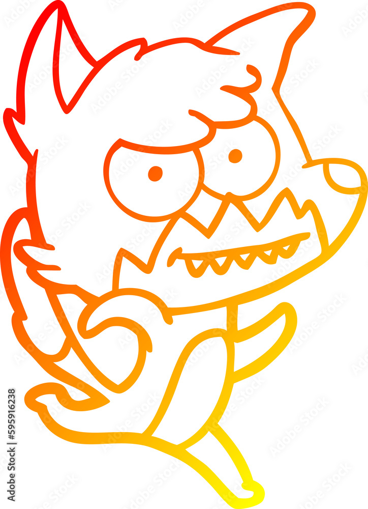 warm gradient line drawing of a cartoon grinning fox warm gradient line drawing of a cartoon grinning fox