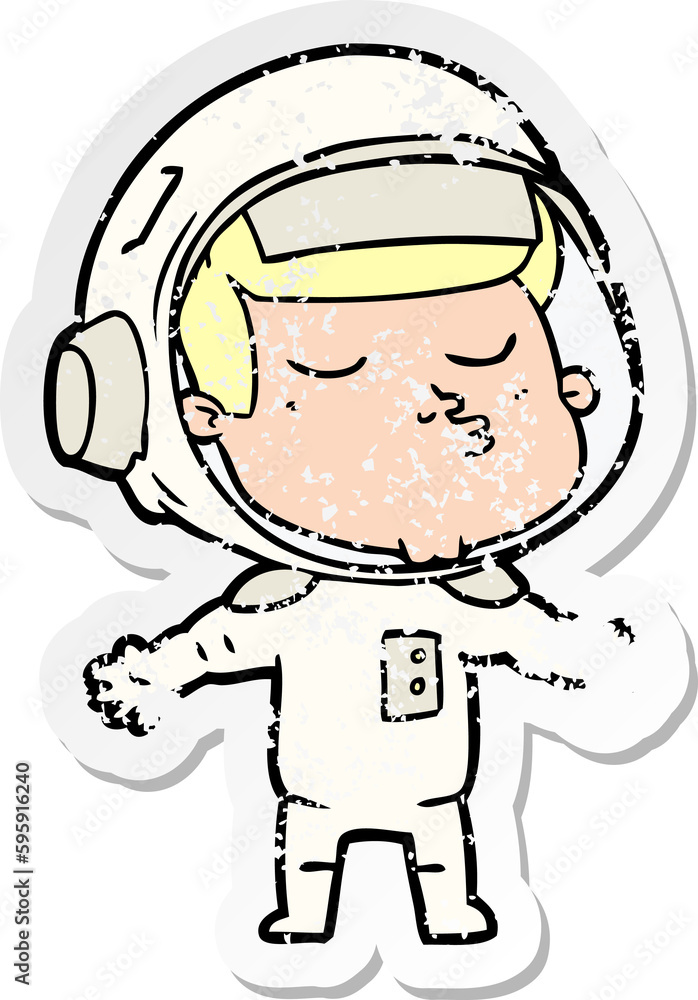 Fototapeta premium distressed sticker of a cartoon confident astronaut