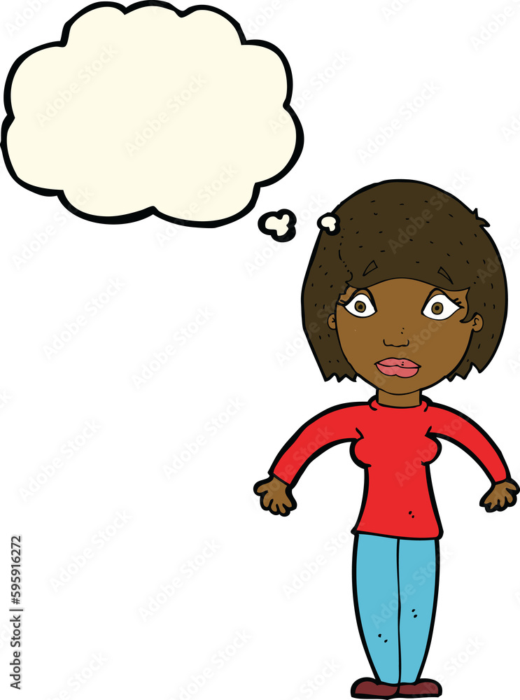 cartoon surprised woman with thought bubble cartoon surprised woman with thought bubble