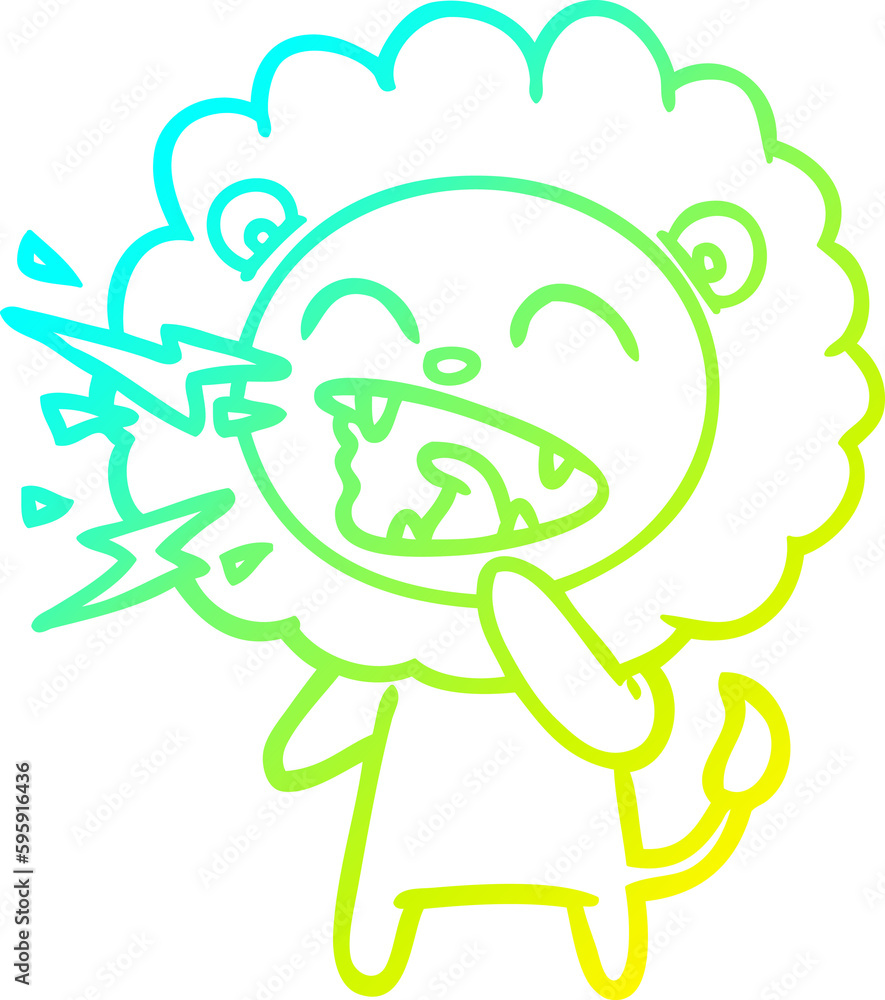 cold gradient line drawing of a cartoon roaring lion cold gradient line drawing of a cartoon roaring lion