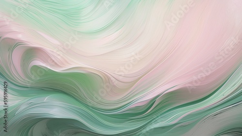 Soft Waves: A Calming Abstract Design Featuring Gently Undulating Waves of Complementary Soft Pink and Light Green - generative ai