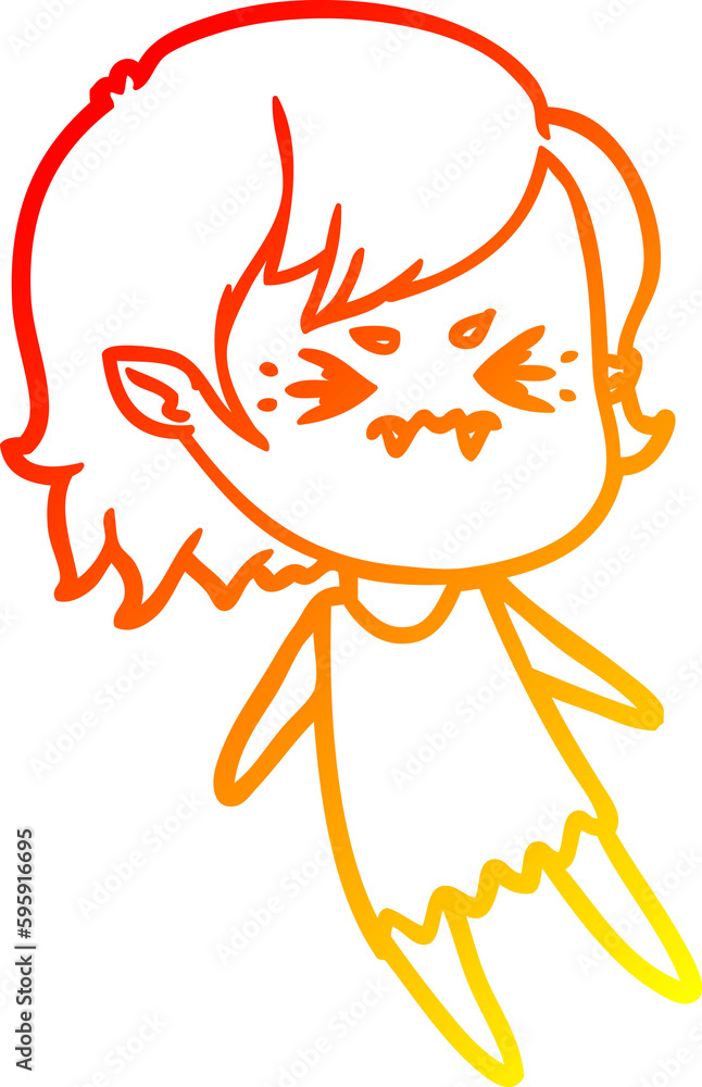warm gradient line drawing of a annoyed cartoon vampire girl warm gradient line drawing of a annoyed cartoon vampire girl