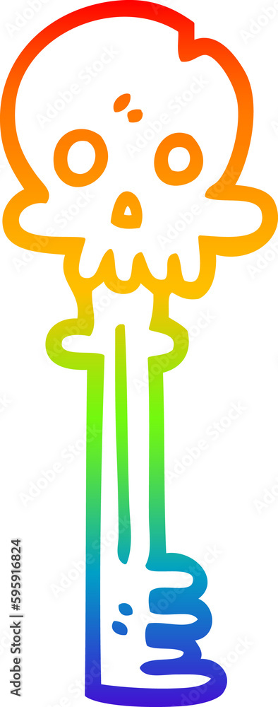 Fototapeta premium rainbow gradient line drawing of a cartoon spooky skull key