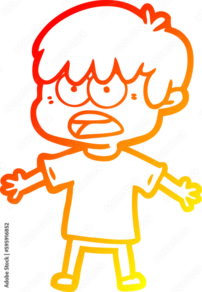warm gradient line drawing of a worried cartoon boy warm gradient line drawing of a worried cartoon boy