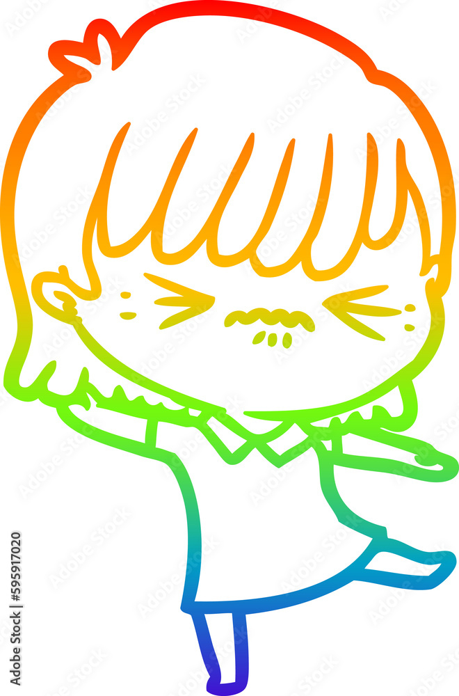 rainbow gradient line drawing of a annoyed cartoon girl rainbow gradient line drawing of a annoyed cartoon girl