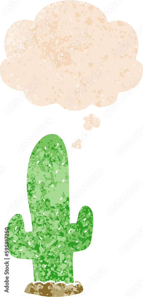 cartoon cactus with thought bubble in grunge distressed retro textured style cartoon cactus with thought bubble in grunge distressed retro textured style