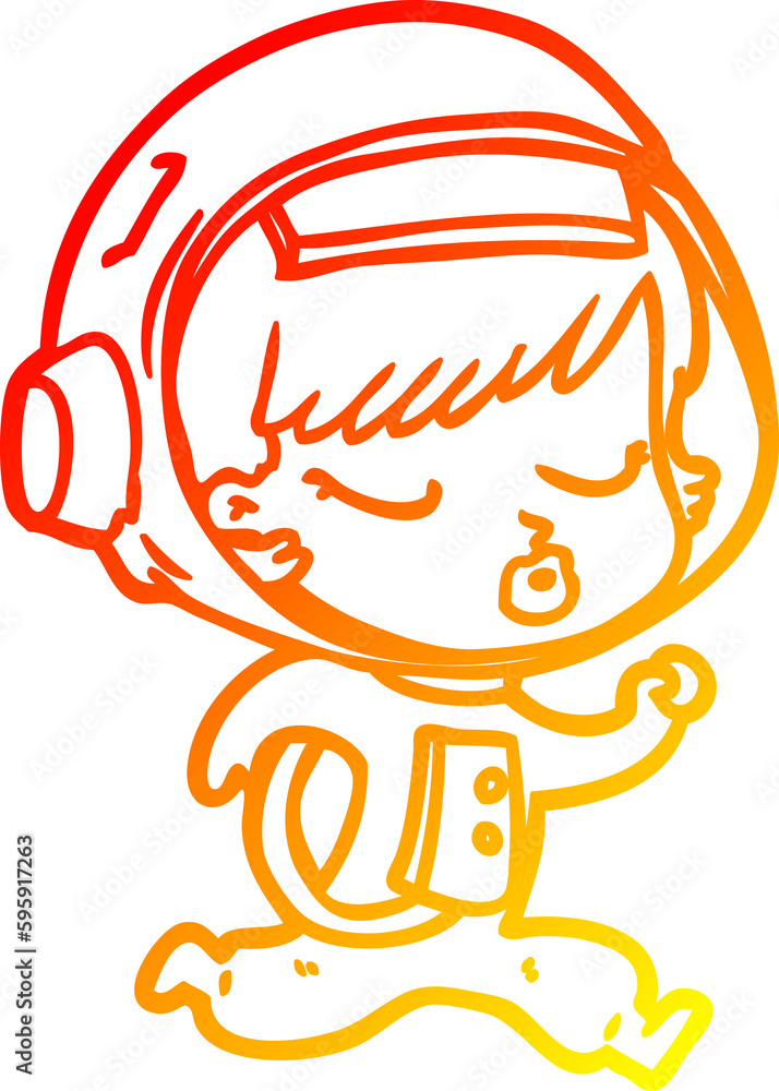 warm gradient line drawing of a cartoon pretty astronaut girl running warm gradient line drawing of a cartoon pretty astronaut girl running