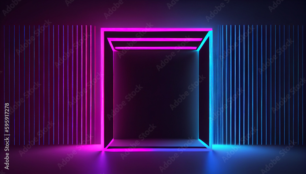 Abstract Geometric Background with Pink and Blue Neon Lines Glowing in the Dark (Generative AI) Abstract Geometric Background with Pink and Blue Neon Lines Glowing in the Dark (Generative AI)