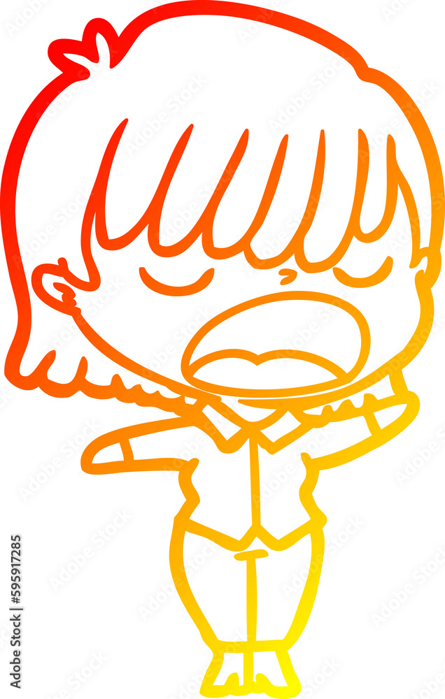 warm gradient line drawing of a cartoon woman talking loudly warm gradient line drawing of a cartoon woman talking loudly