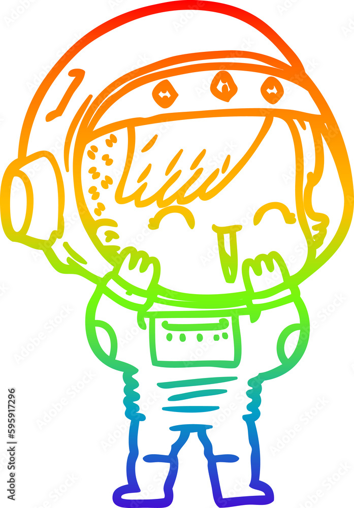 rainbow gradient line drawing of a cartoon laughing astronaut girl rainbow gradient line drawing of a cartoon laughing astronaut girl