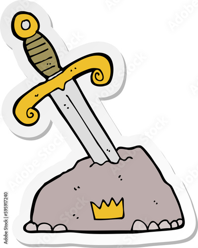 sticker of a cartoon sword in stone