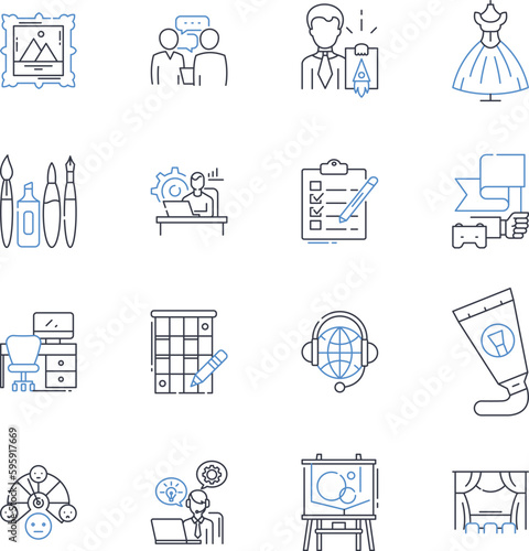 Entrepreneurial freelancer line icons collection. self-starter, innovative, risk-taker, opportunity-seeker, creative, independent, adaptable vector and linear illustration. visionary,tenacious