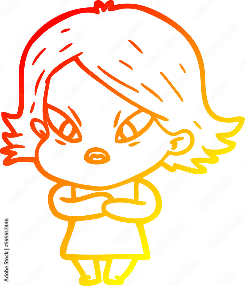 warm gradient line drawing of a cartoon stressed woman warm gradient line drawing of a cartoon stressed woman