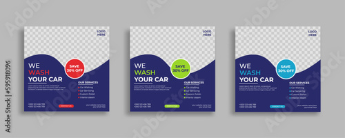 car wash car cleaning social media post or web banner template