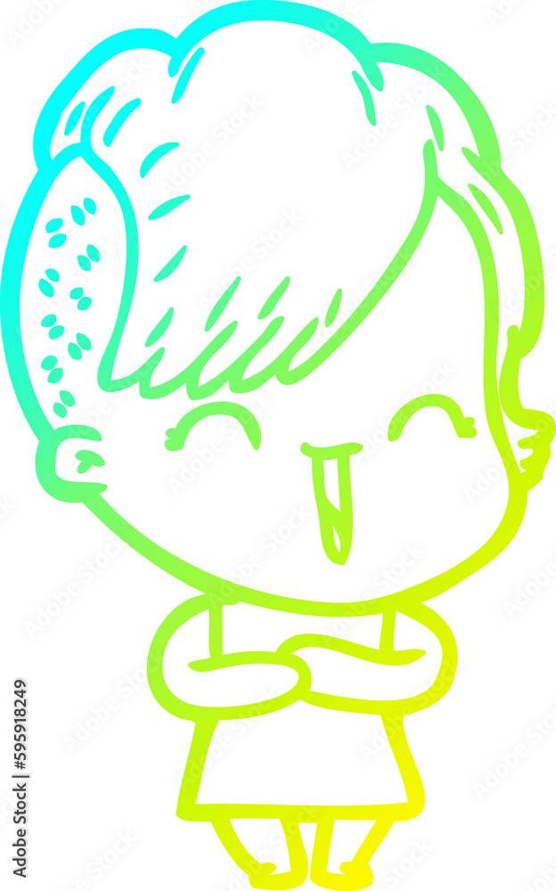 cold gradient line drawing of a cartoon happy hipster girl cold gradient line drawing of a cartoon happy hipster girl